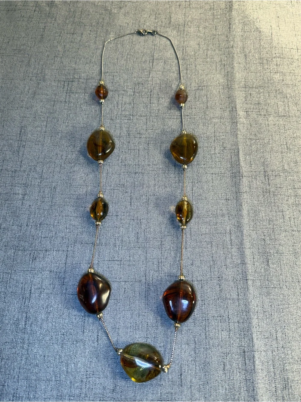 Vintage Amber Tone Lucite Acrylic Nugget Station Necklace 30